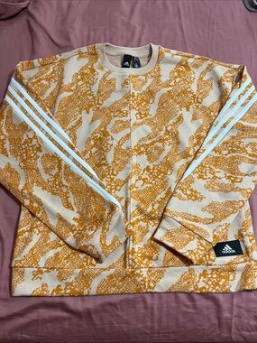 adidas Beige & Mustard Pattern Crewneck Sweater